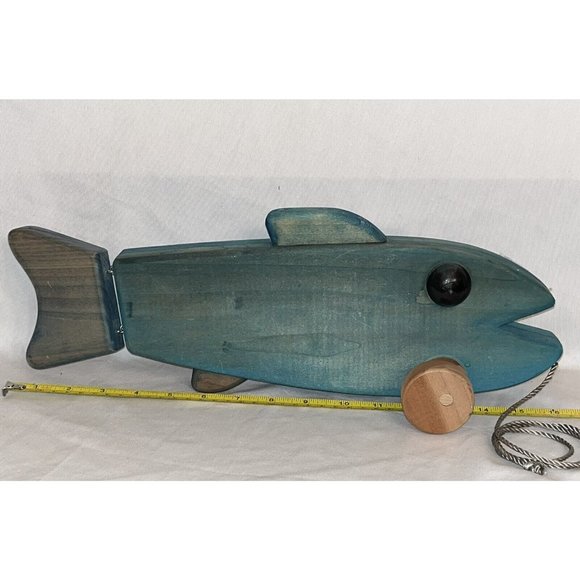 Other - Wooden Pull Toy Fish Handmade 17” Inches Blue or Beach House Decor